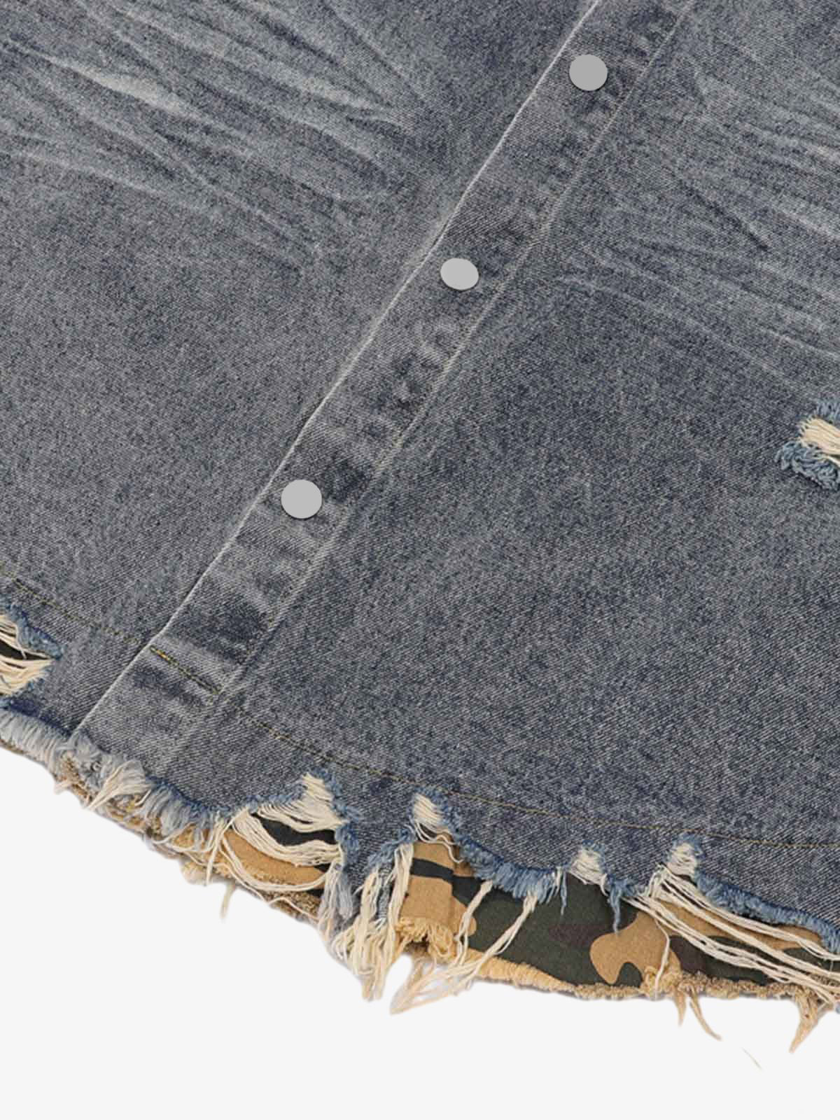 Distressed Denim Ripped Short-Sleeve Shirt 