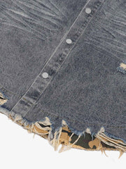 Distressed Denim Ripped Short-Sleeve Shirt 