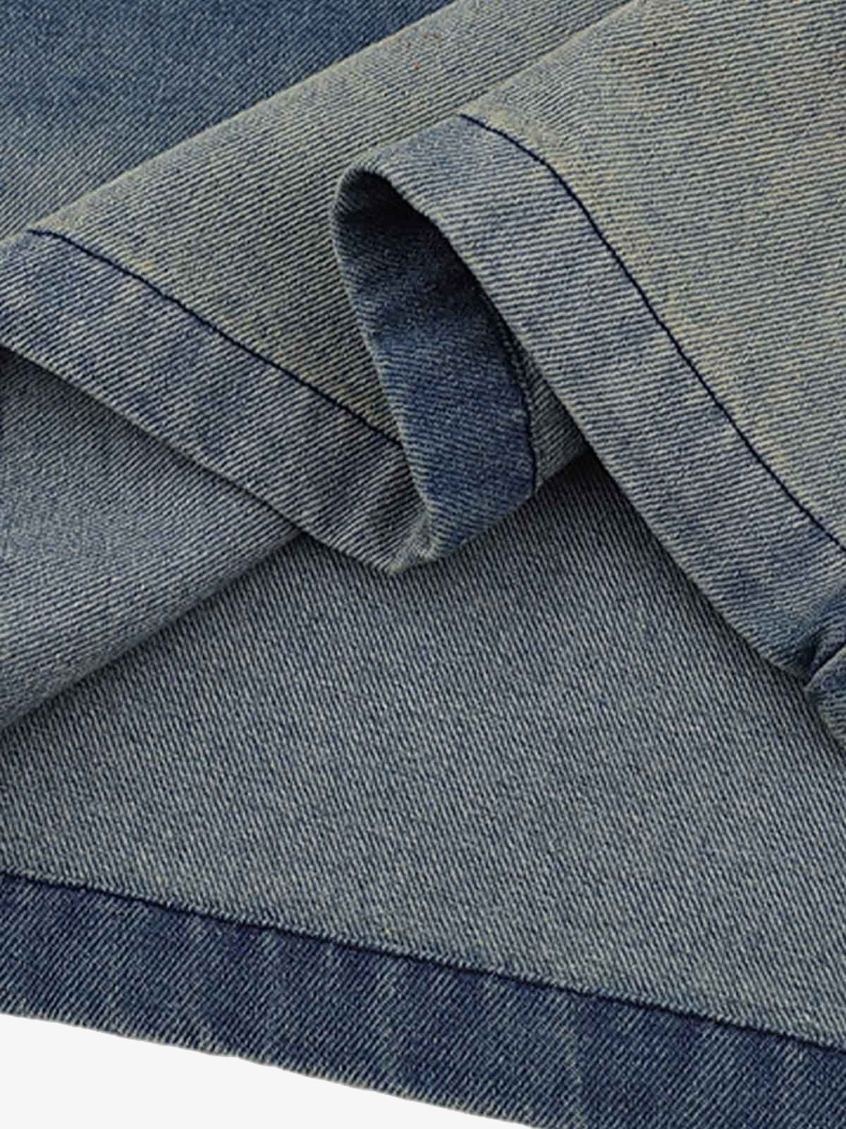 Distressed Washed Patchwork Gradient Denim T-shirt 