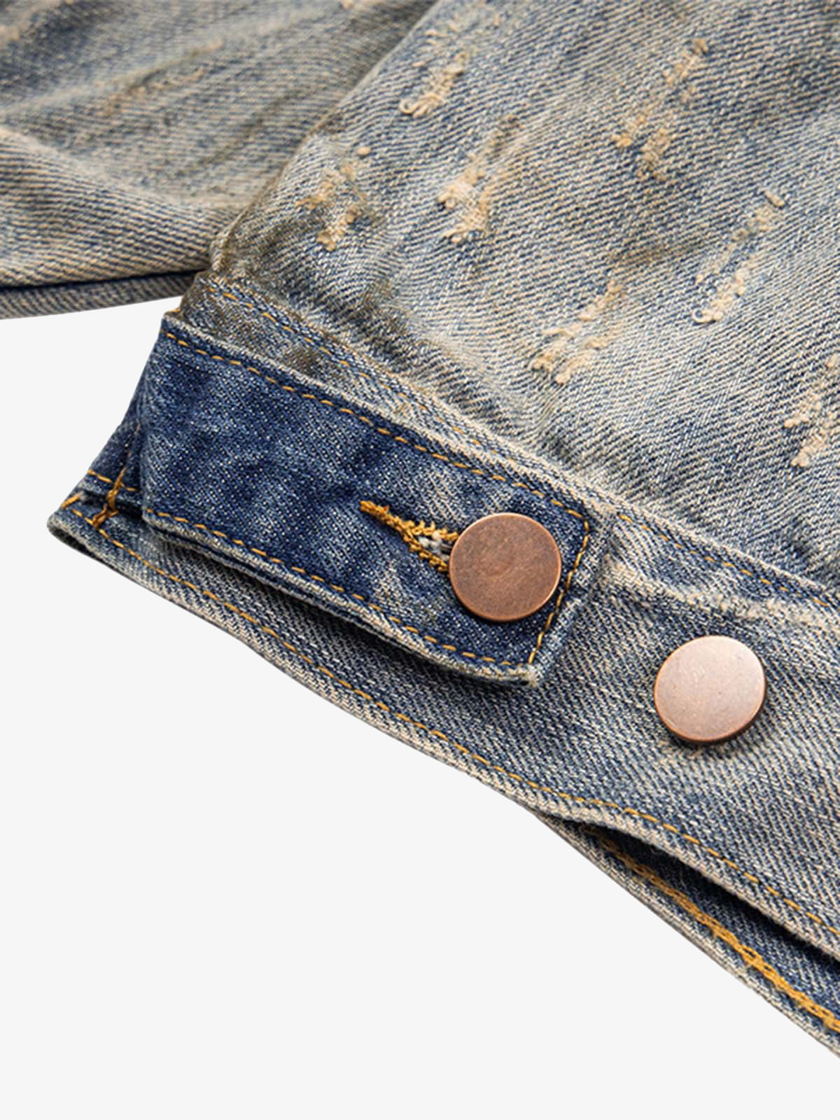 Mud-dyed Distressed Rhinestone Denim Jacket - 2336 