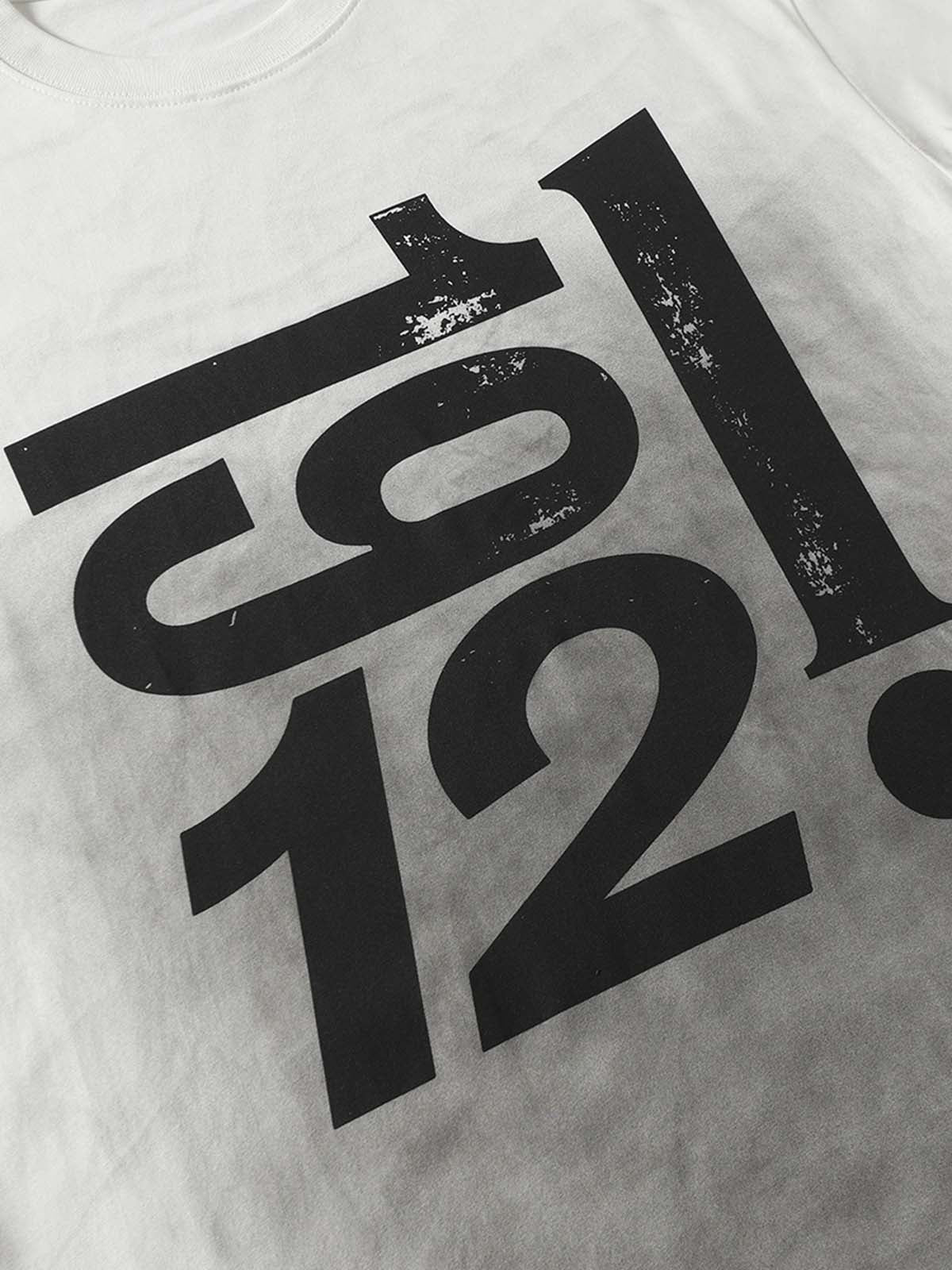 Heavy Washed Distressed Dirty Print Letter T-shirt 