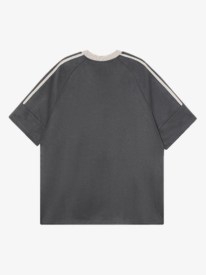 Suede Contrast Color Spliced Letter Embroidery Oversize T-shirt 