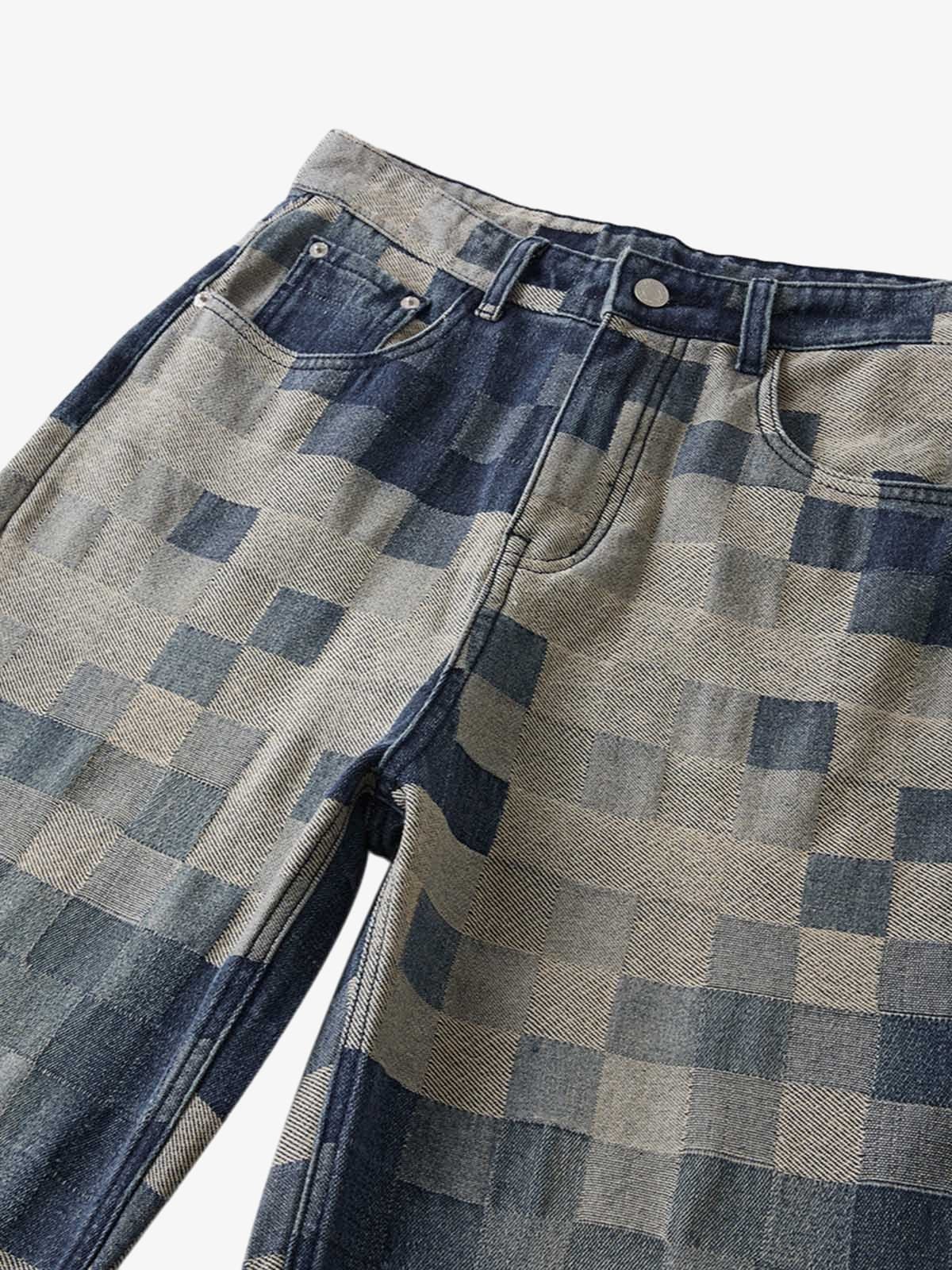 Checkerboard Jacquard Wide Leg Jeans | Thesupermade®