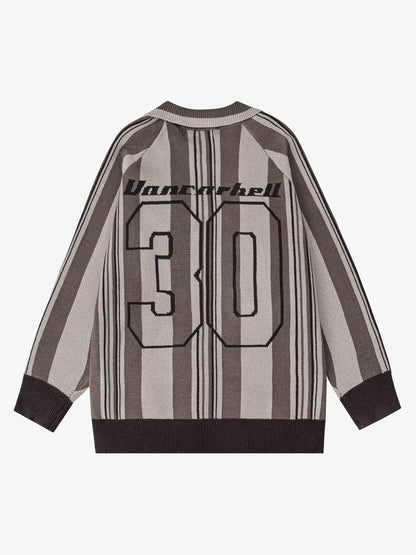 Thesupermade Striped Embroidered Knit Polo Sweater 