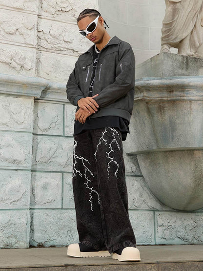 Thesupermade Vintage Motorcycle Suede Street Rap Jacket - 2232 