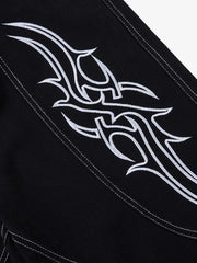 Deconstructed Contrast Embroidered Baggy Jeans - 2330 