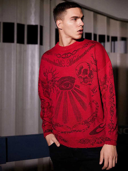 Thesupermade Skull Print Distressed Sweater - 1002 