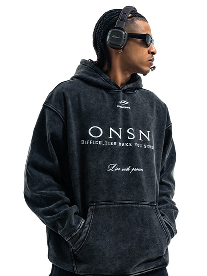 Heavy Washed Print Fleece Hoodie 