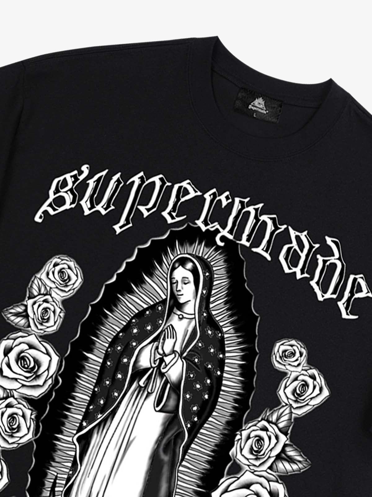 Original Retro Gothic Virgin Mary Floral Print T-Shirt 