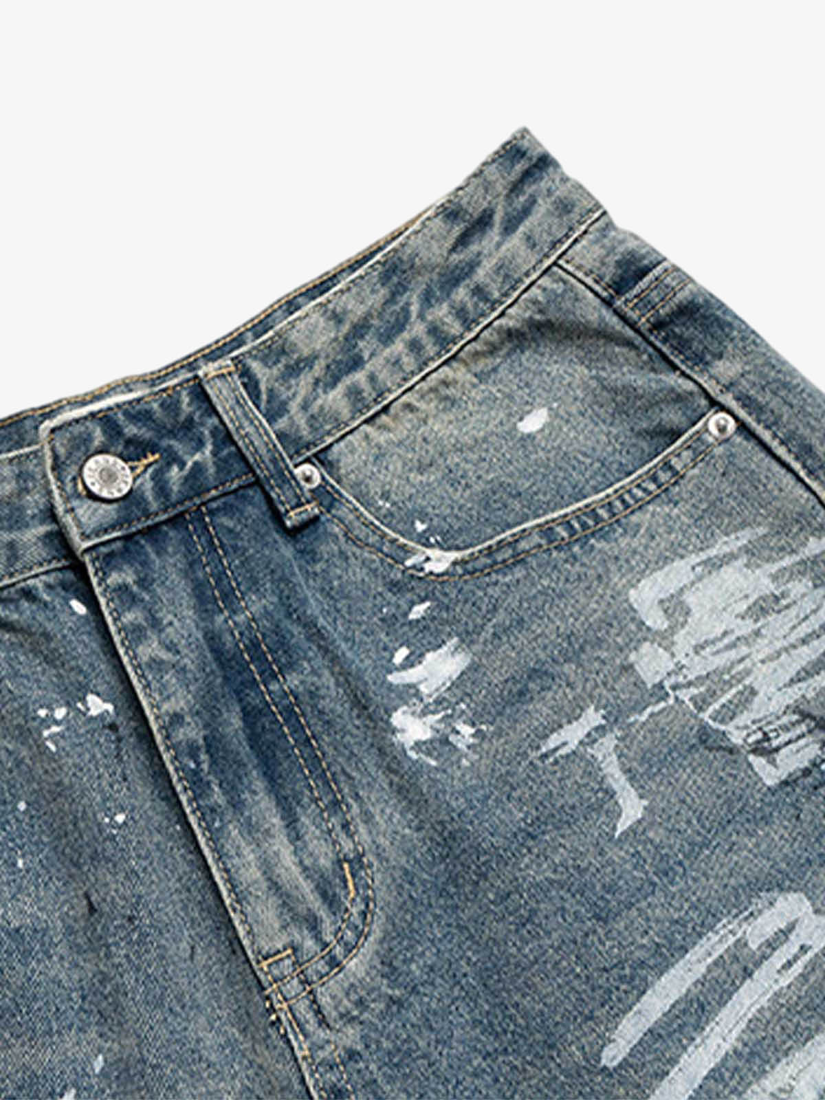 Ripped Hand-Painted Graffiti Ripped Jorts 