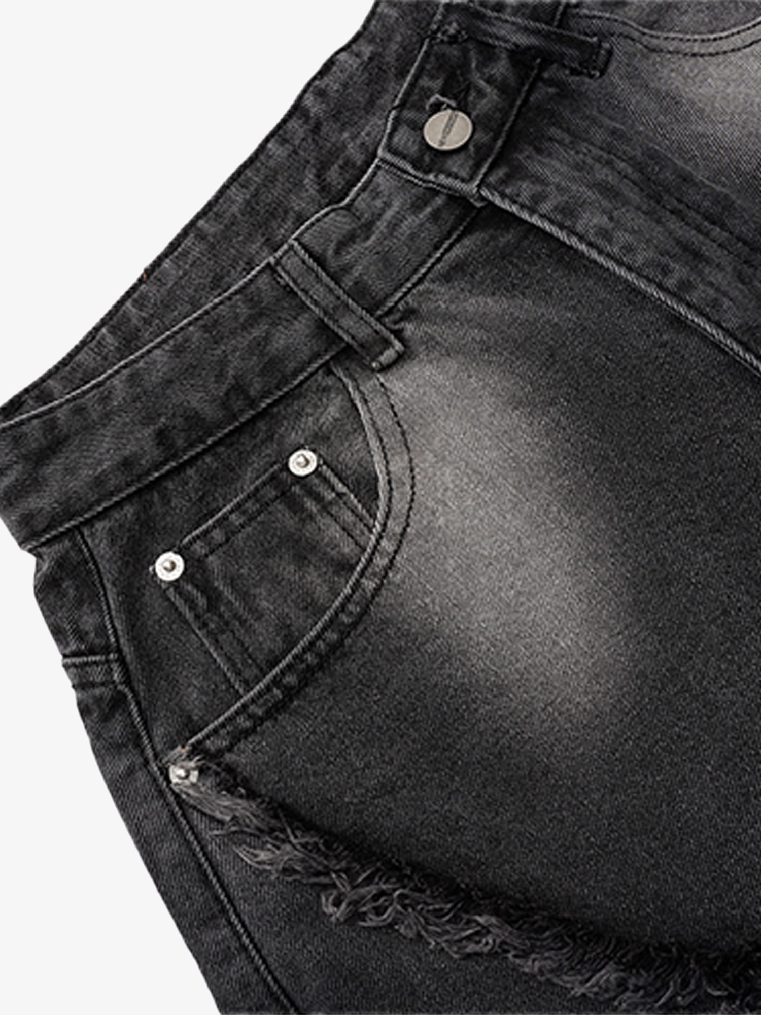 Washed Distressed Raw Edge Barrel Jeans - 2402 