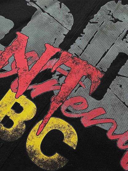 Retro Letter Print Short Sleeve Shirt - 2426 