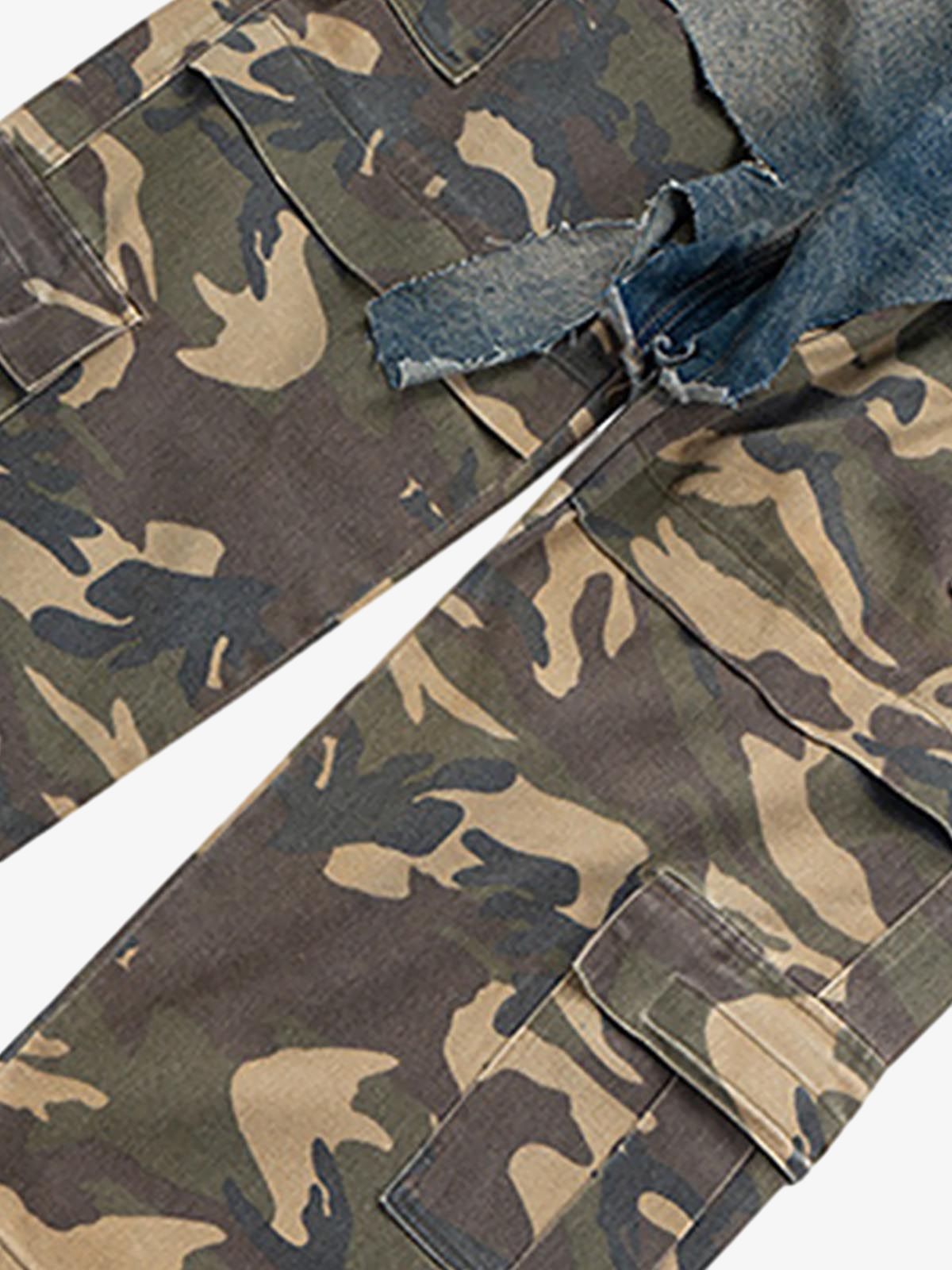 Retro Stitching Faux Two-Piece Camouflage Jeans - 2413 