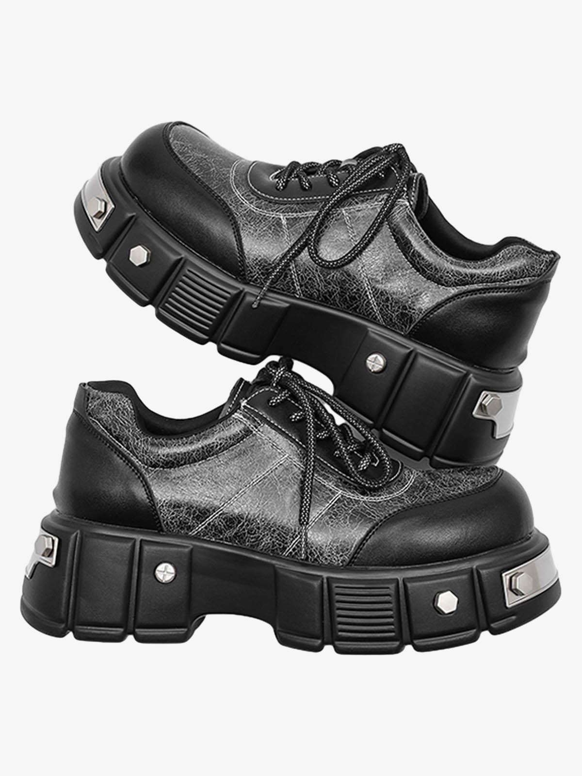 Metal Plate Chunky Leather Shoes 