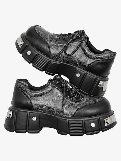 Metal Plate Chunky Leather Shoes 