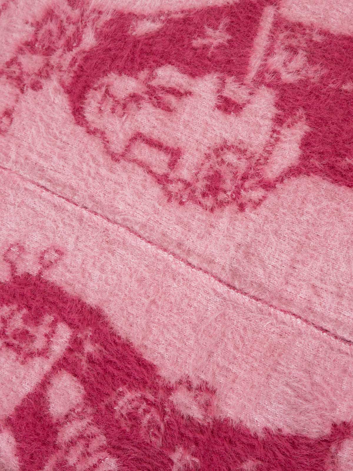 Thesupermade Graffiti Faux Mink Fur Zip Up Sweater 