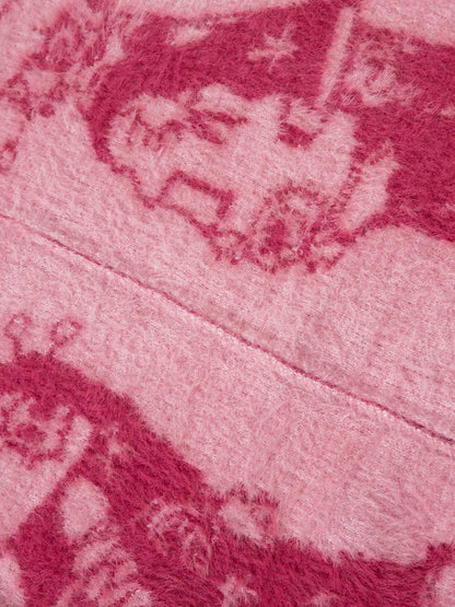 Thesupermade Graffiti Faux Mink Fur Zip Up Sweater 