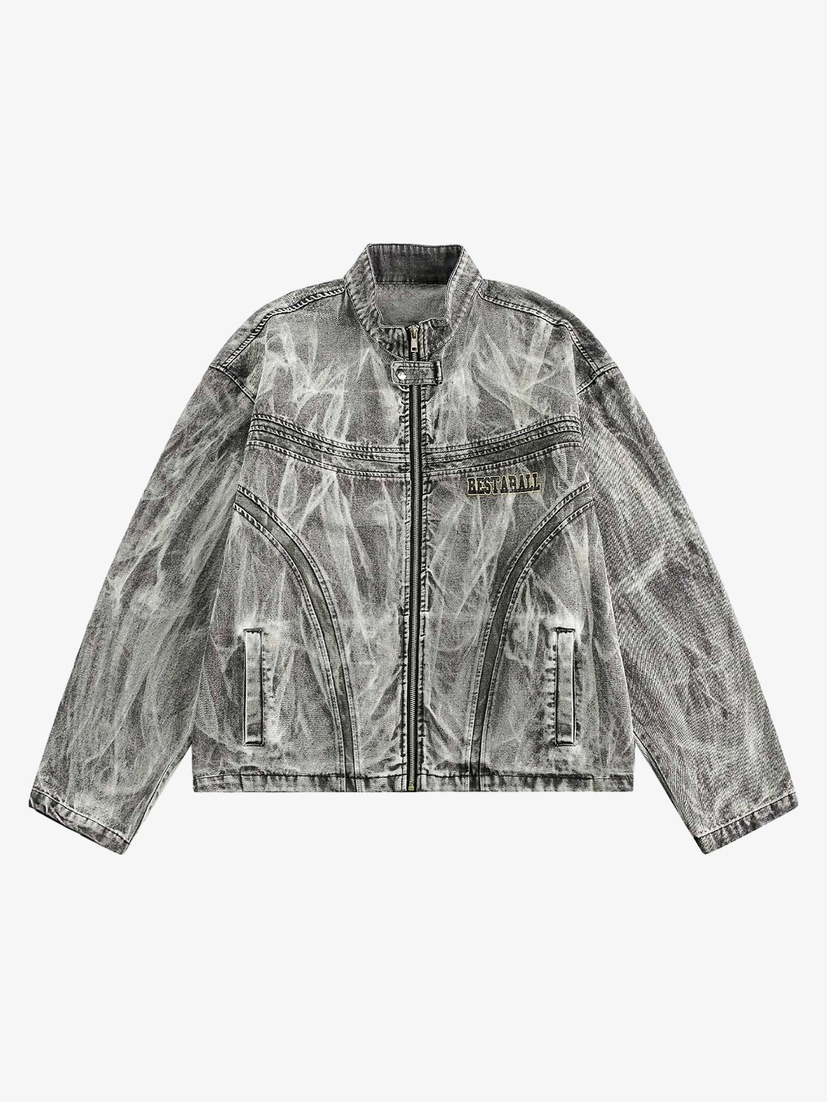 Thesupermade Hip-hop Distressed Washed Printed Denim Jacket - 2239 