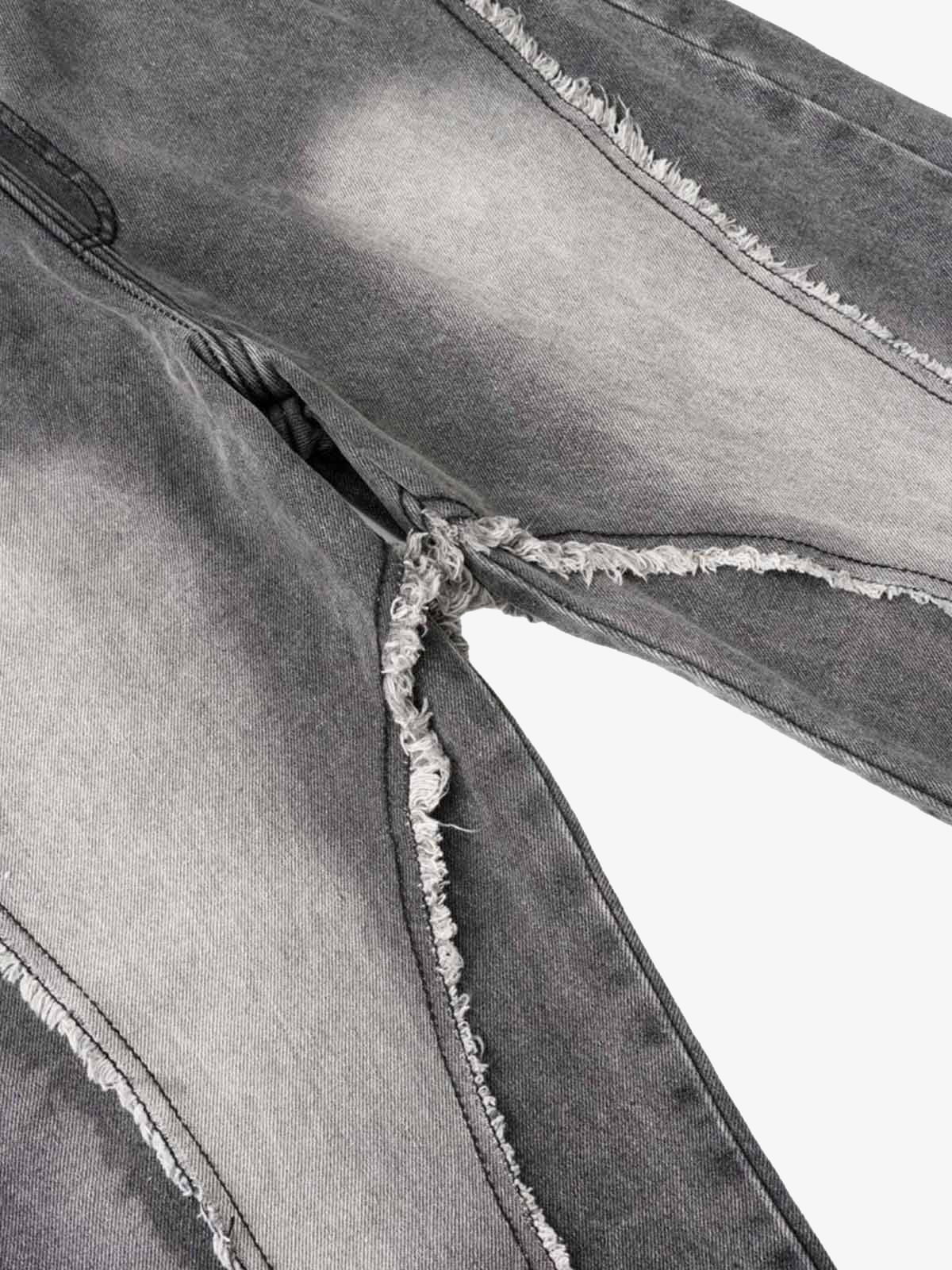 Washed Distressed Raw Edge Drawstring Jeans 