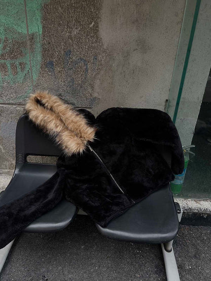Thesupermade Fur Hooded Quilted Sherpa Jacket - 2304 