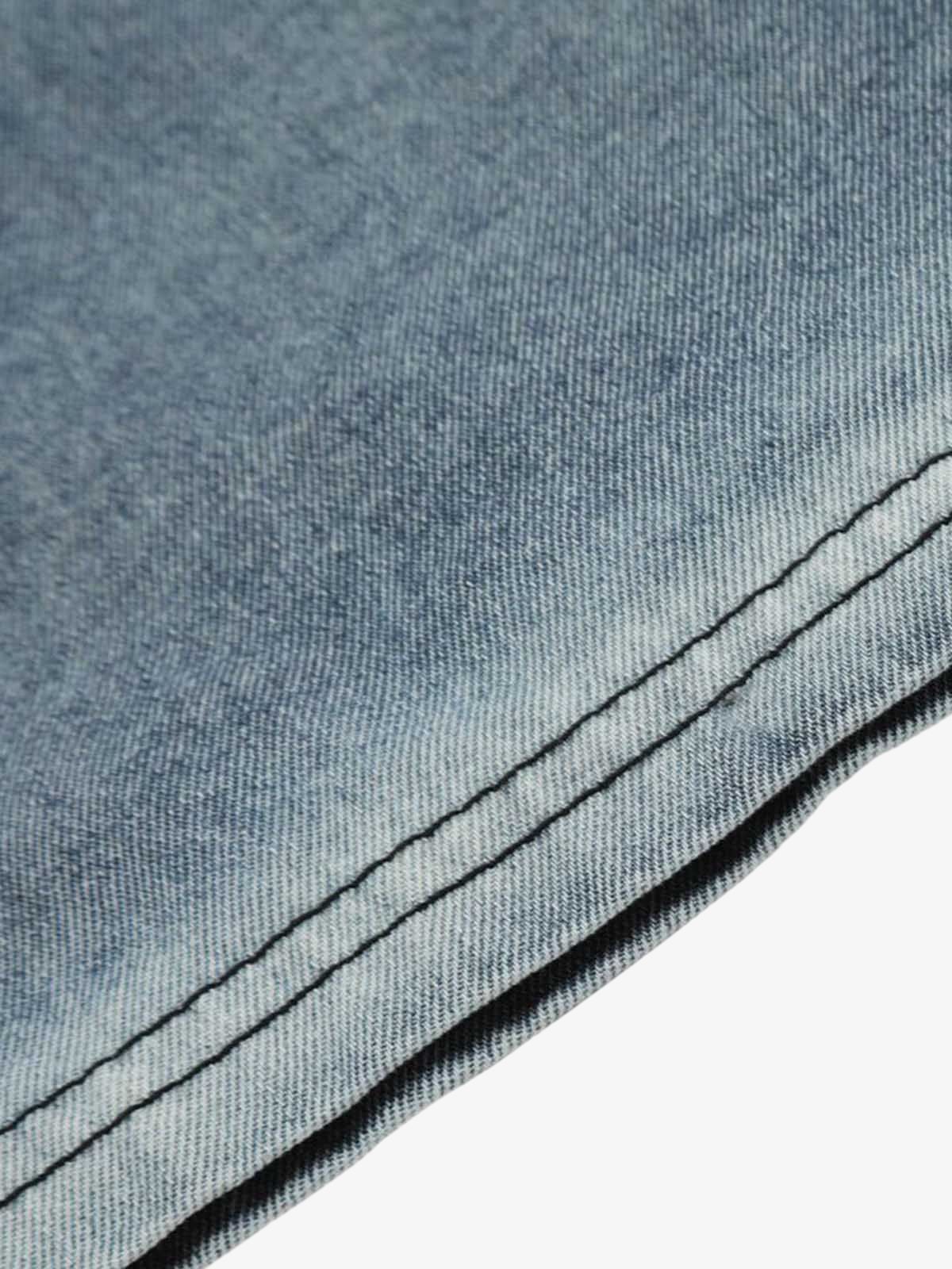 Retro Letter Embroidery Contrast Denim T-shirt 