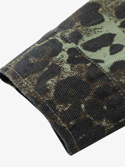 Retro Cheetah Print Workwear Long-Sleeve Shirt 