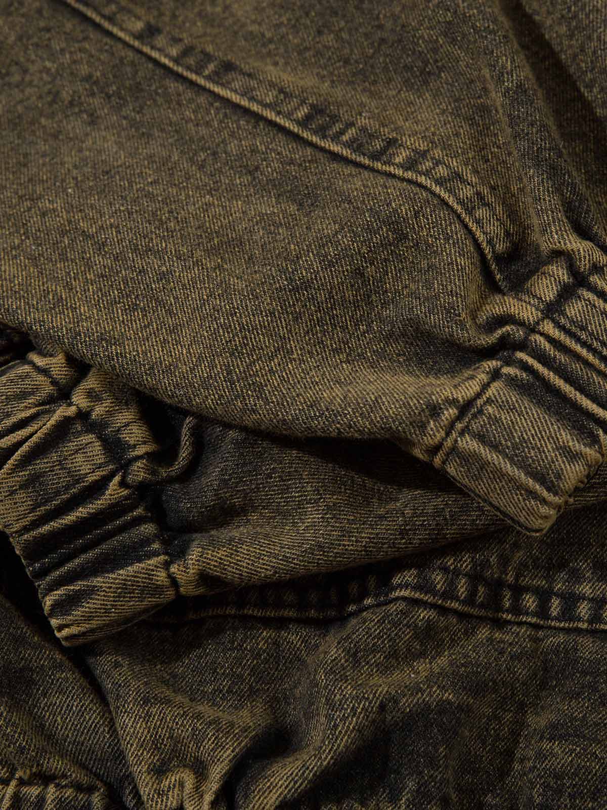 Washed Distressed Letter Embroidered Denim Hoodie 