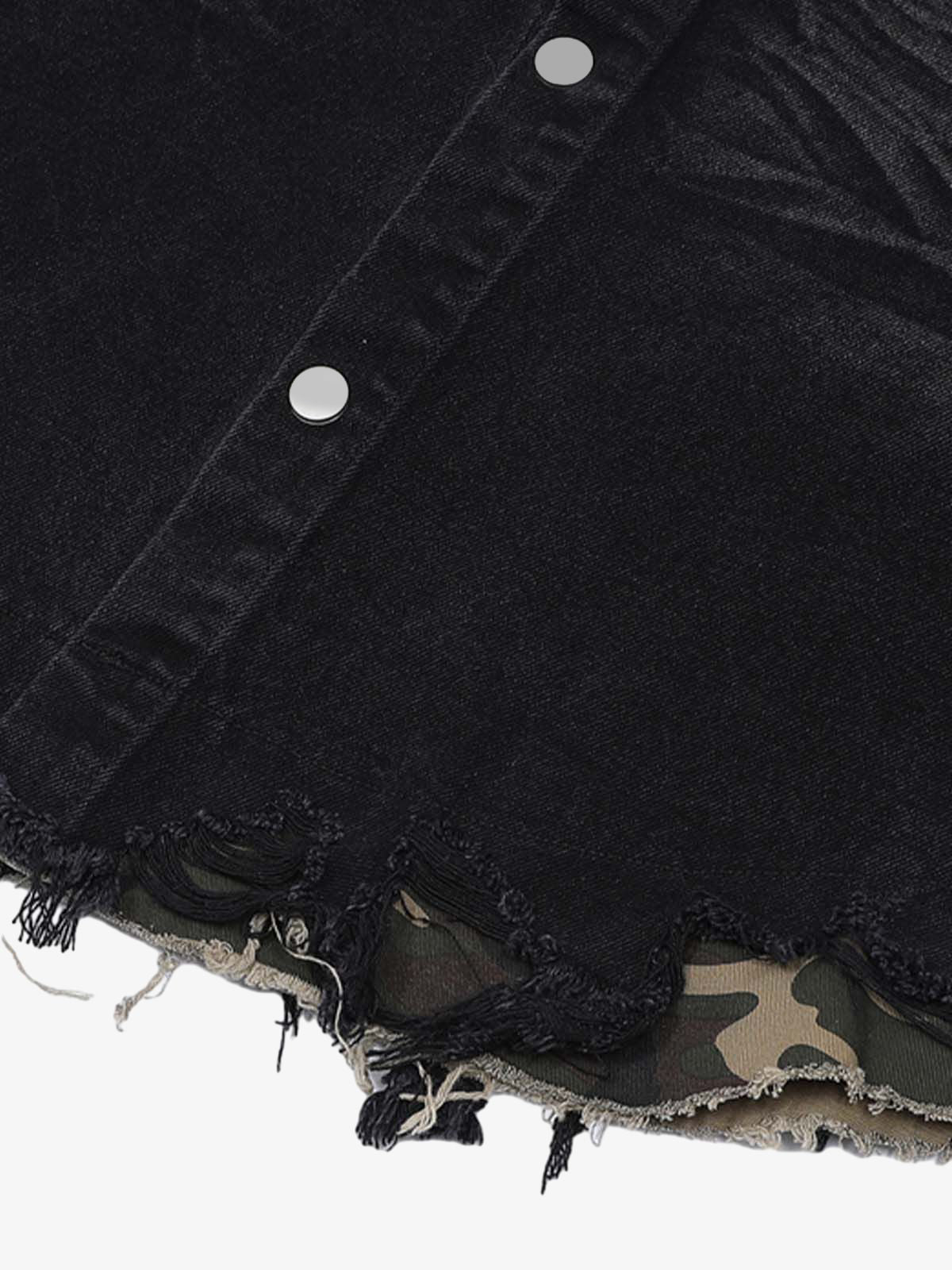 Distressed Denim Ripped Short-Sleeve Shirt 