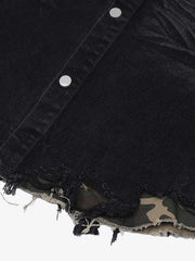 Distressed Denim Ripped Short-Sleeve Shirt 