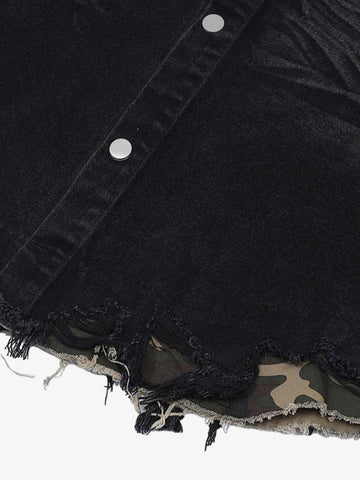 Distressed Denim Ripped Short-Sleeve Shirt 