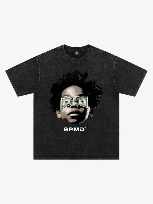 Original Distressed Washed Dollar Boy Print T-Shirt 