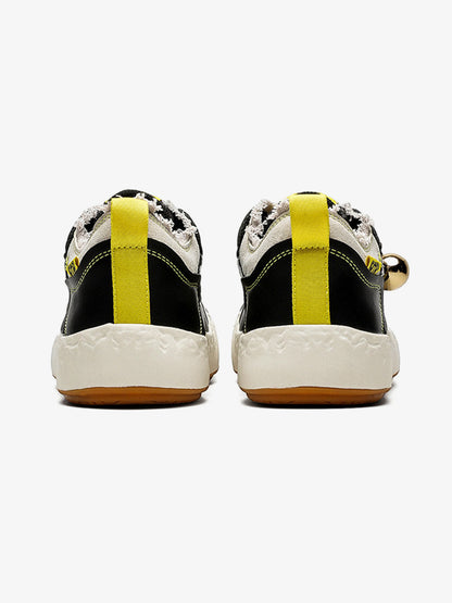 Fun Big Toe Leather Spliced Sneakers 