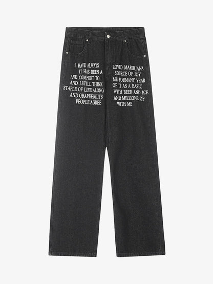 Thesupermade Letter Embroidery Hip-Hop Washed Jeans 