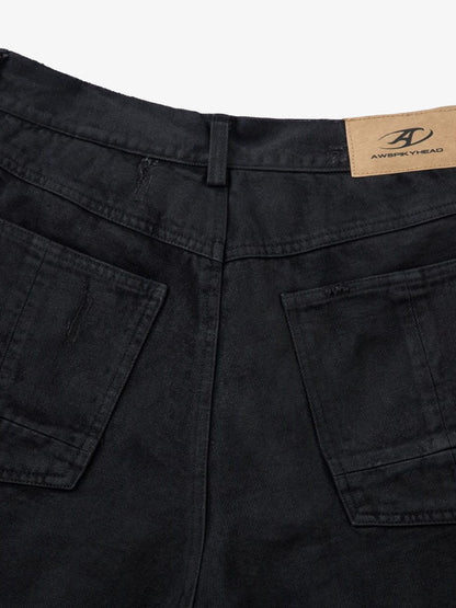 Distressed Ripped Black Denim Shorts 