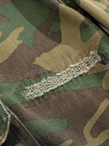 Ripped Camouflage Flared Cargo Pants - 2410 