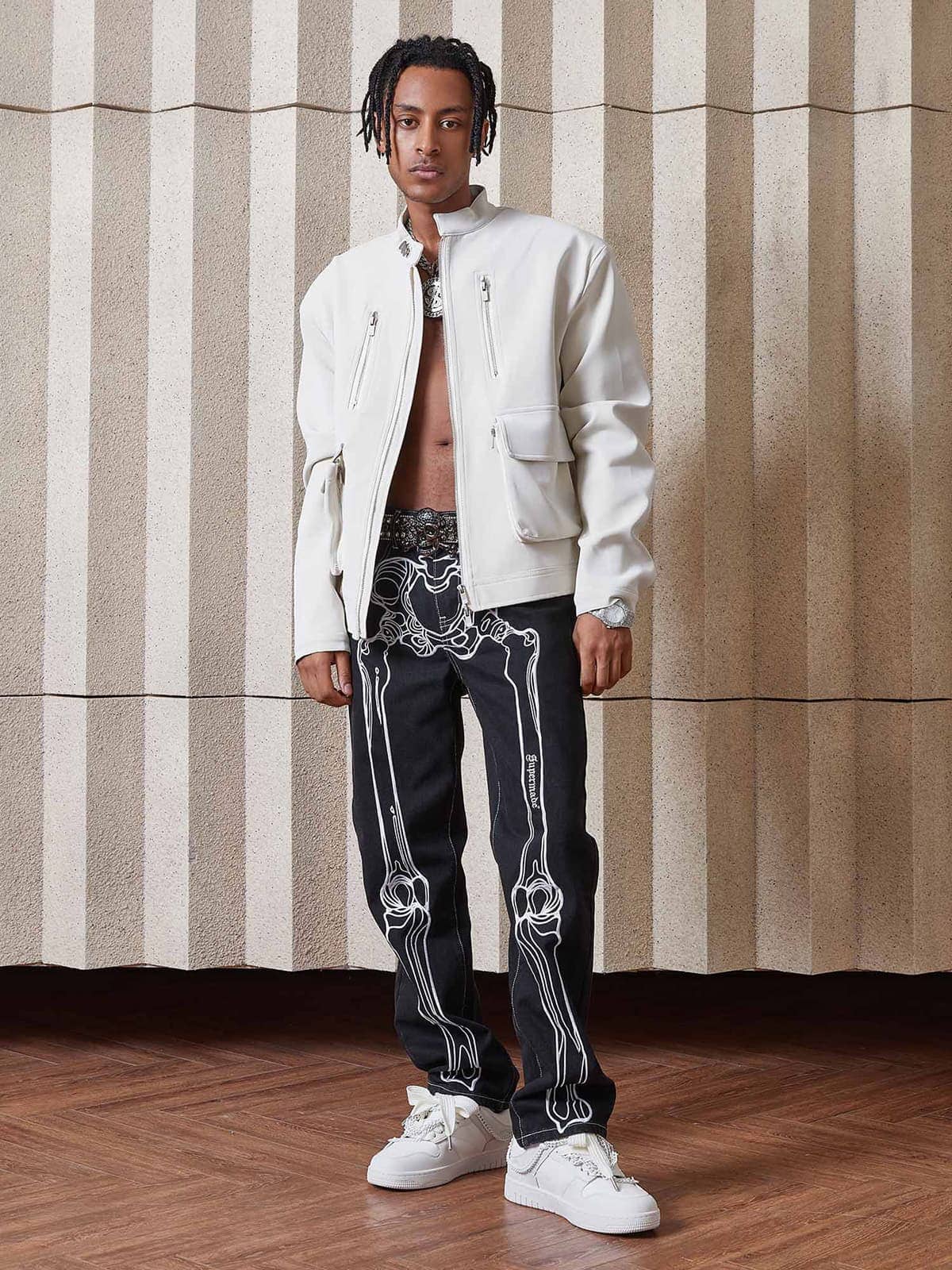 Thesupermade Hip Hop Bones Embroidered Jeans - 1859 