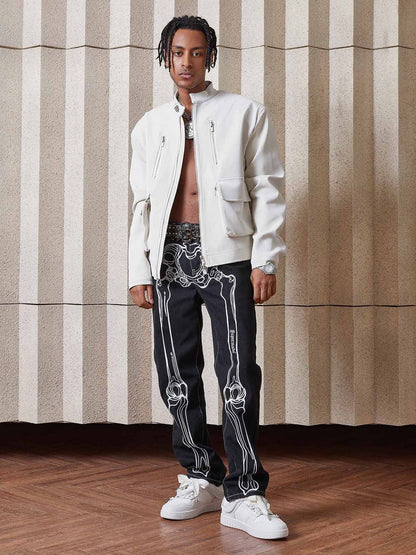 Thesupermade Hip Hop Bones Embroidered Jeans - 1859 