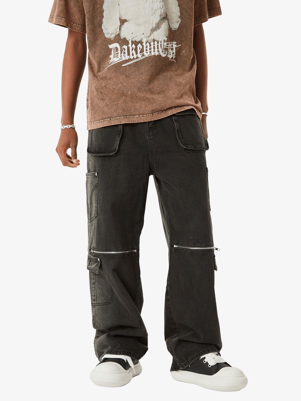 Thesupermade Multi-pocket Zipper Design Washed Hip-Hop Jeans - 2112 