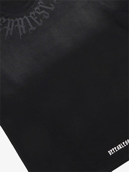 Retro Gradient Letter Printed Washed Oversize T-shirt 