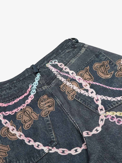Embellished Chain Denim Shorts 