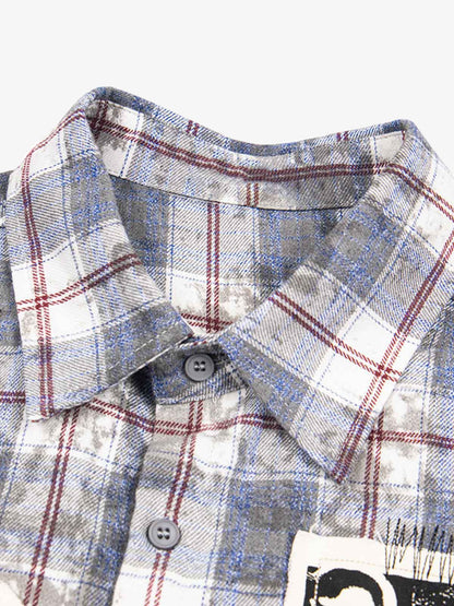 Retro Cleanfit Patch Embroidered Plaid Shirt 
