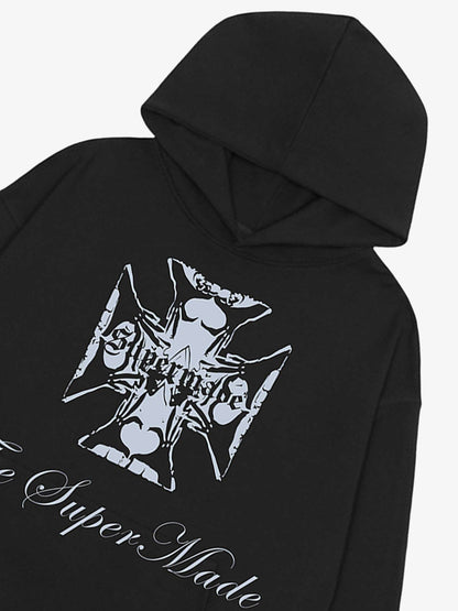 Street Cross Letters Print Hoodie 