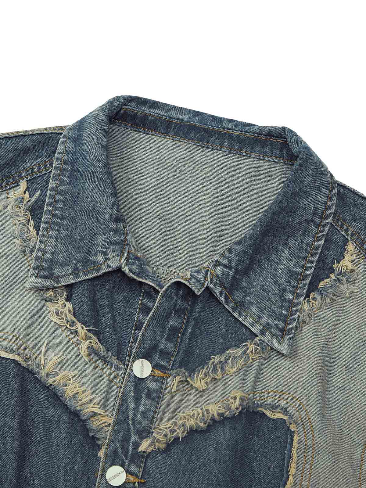 Thesupermade Contrast Denim Heart Stitching Street Rap Vest - 2062 