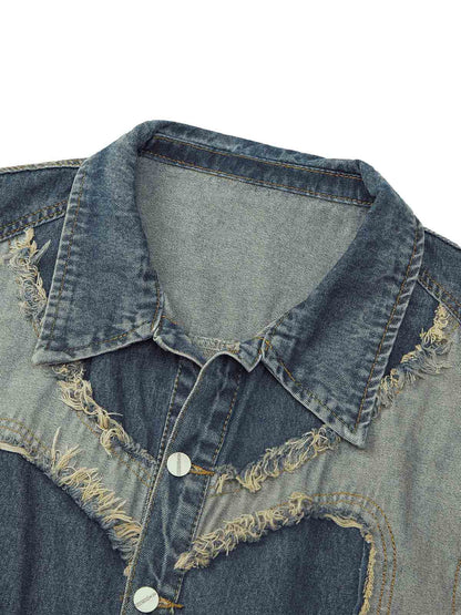 Thesupermade Contrast Denim Heart Stitching Street Rap Vest - 2062 