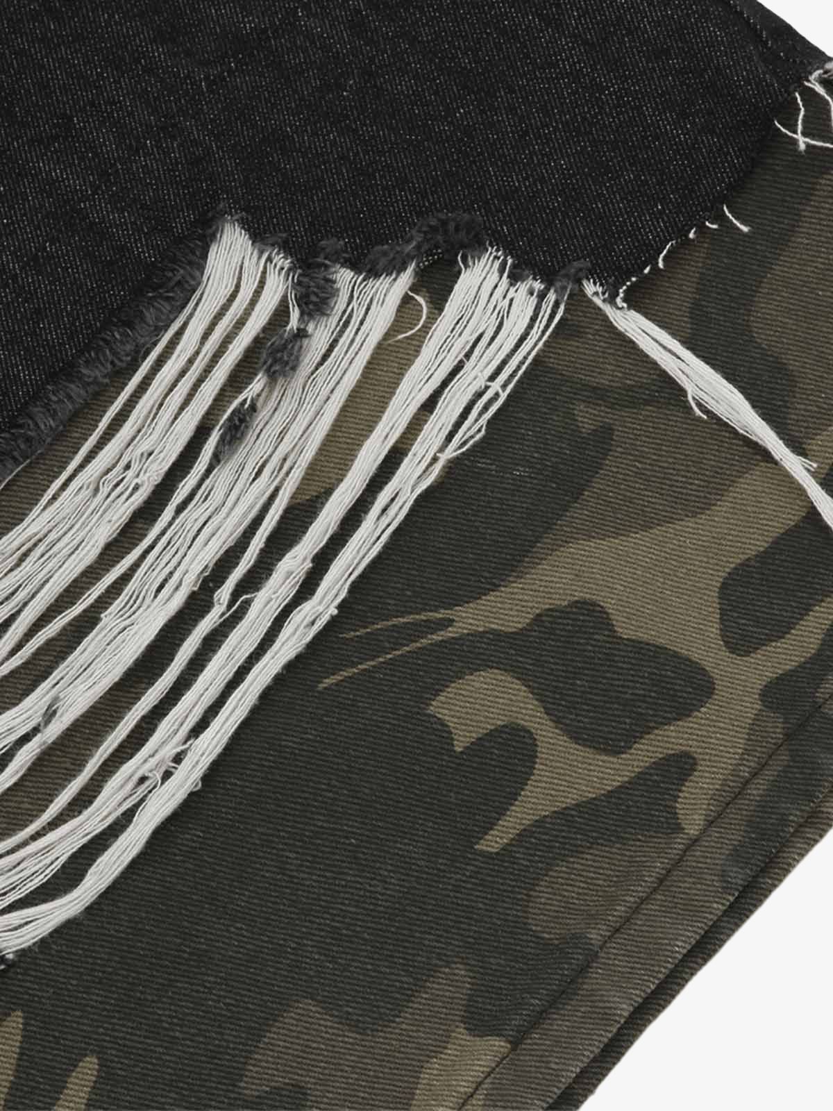 Patchwork Camouflage Ripped Denim Jorts 