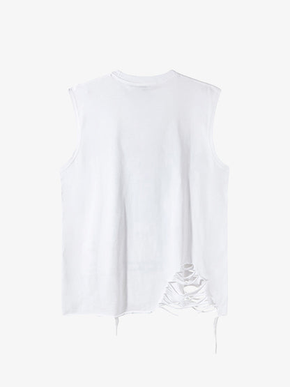 Asymmetric Distressed Graffiti Chain Vest 