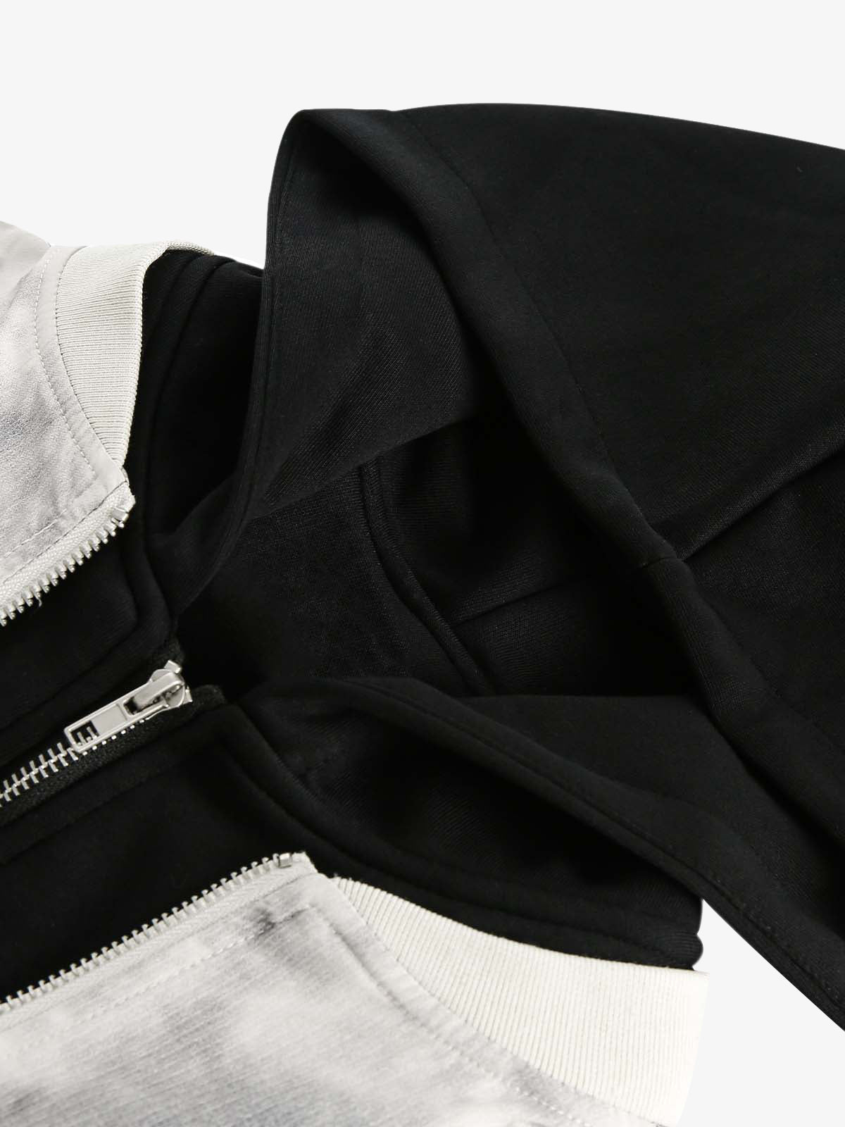 Patchwork Faux Two-Piece Gradient Hooded Bomber Jacket 