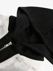 Patchwork Faux Two-Piece Gradient Hooded Bomber Jacket 