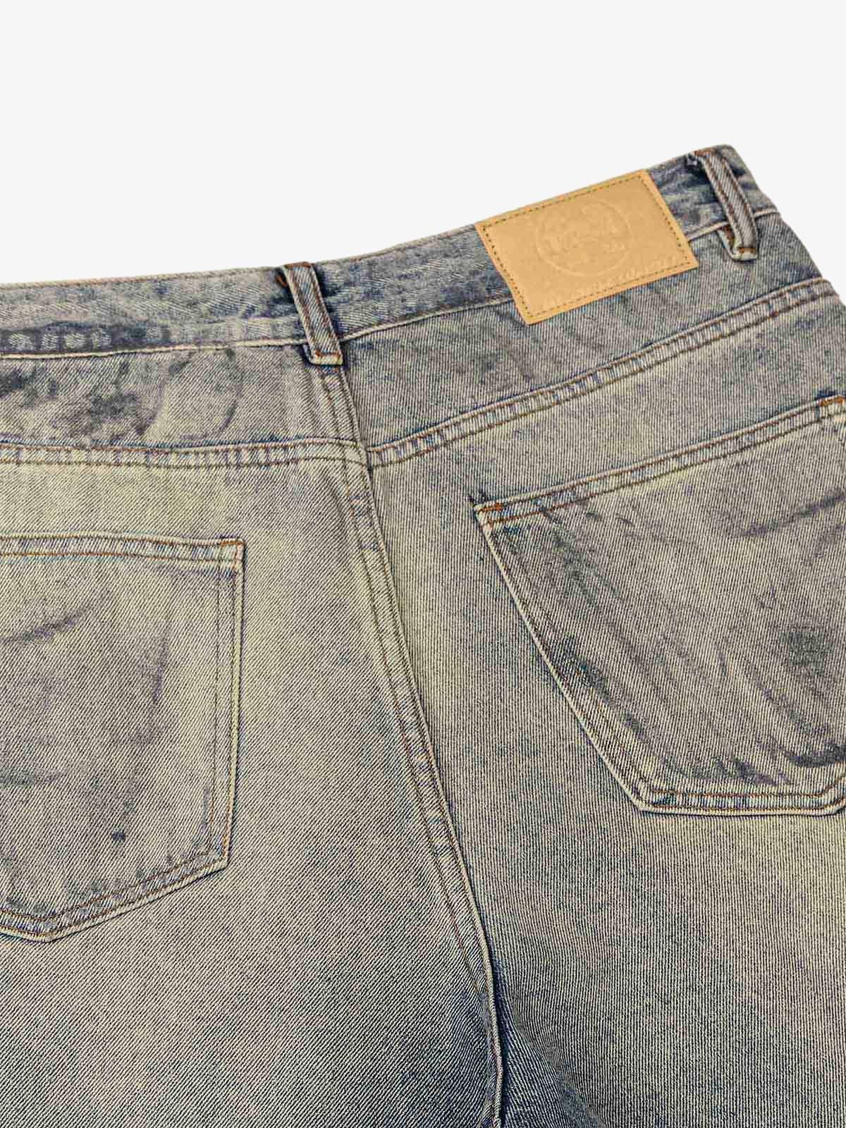 Thesupermade Distressed Washed Ink Splashed Straight Jeans 
