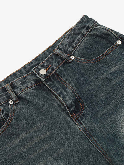 Washed Distressed Deconstructed Split Work Jeans 